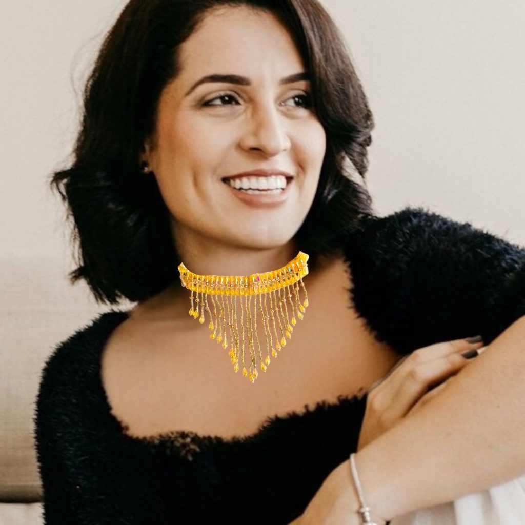 Handmade Yellow Crystal Beaded Jewelry Set with Necklace, Bracelet and Drop Earrings, fingr ring Traditional Indian Style (yellow)