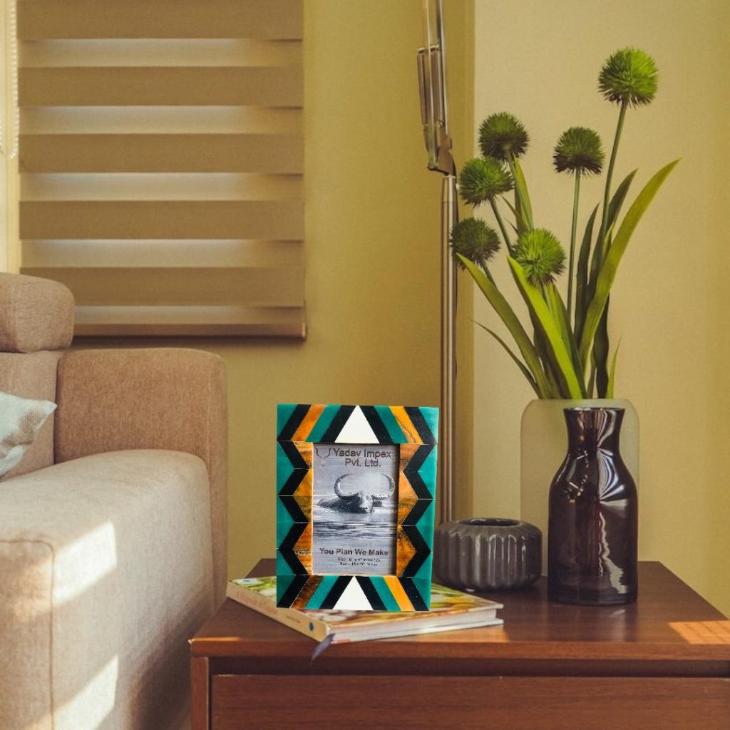 resin photo frame features a smooth, glossy finish with rich color depth and artistic detail. Designed to beautifully highlight your favorite memories, the frame combines durability with modern style.